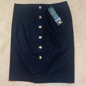 NEW Ralph Lauren skirt Black size 4 gold crest buttons cotton Pencil Pockets